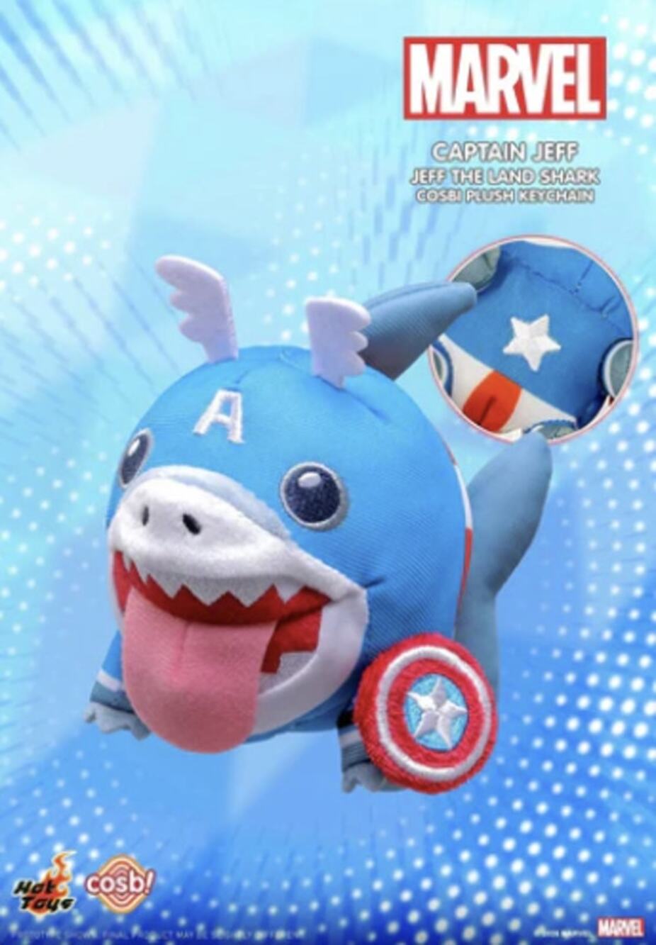 Cosbi x Disney x Marvel Jeff Land Shark Plush Keychain/Charm, Captain Jeff